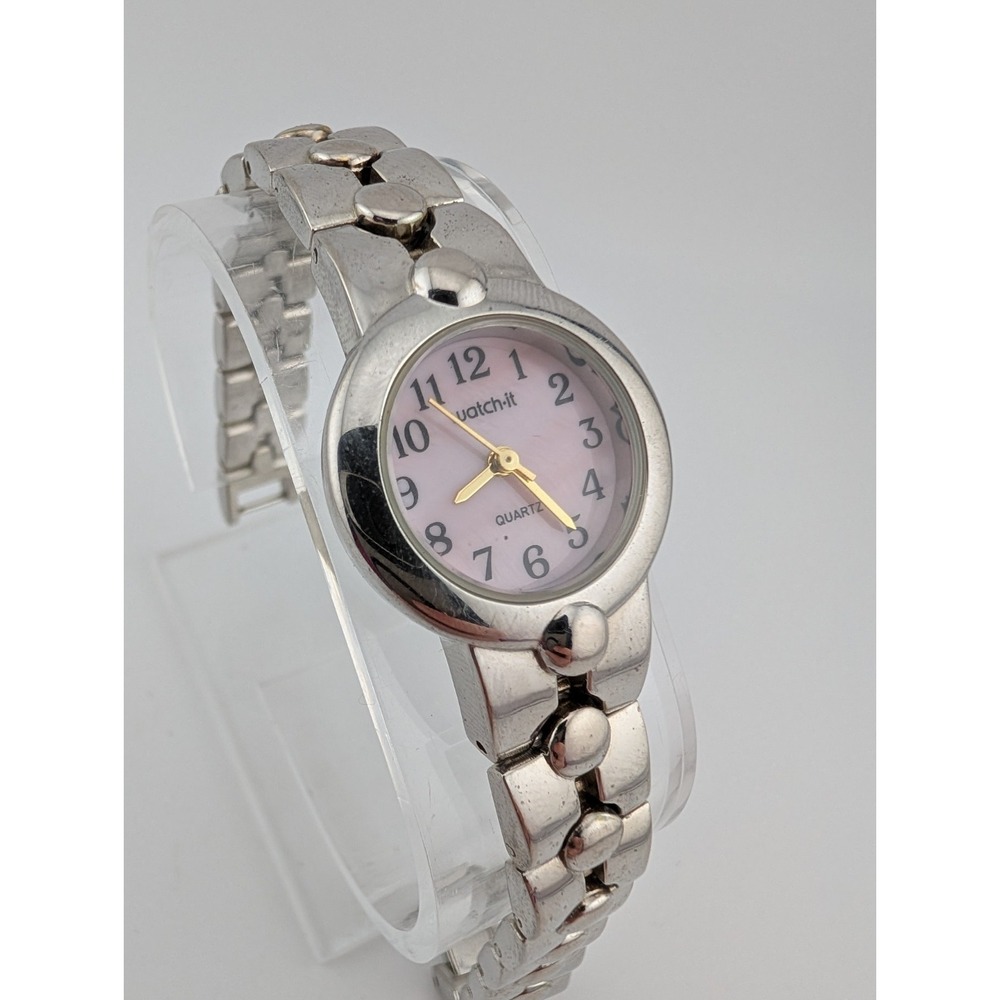 Watch-it Women's Watch 24mm Case Pink MOP Dial Silver 6.75" Band- New‎ Battery